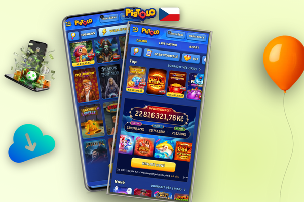 Průběh aktualizace mobilní aplikace Pistolo Casino na obrazovce telefonu