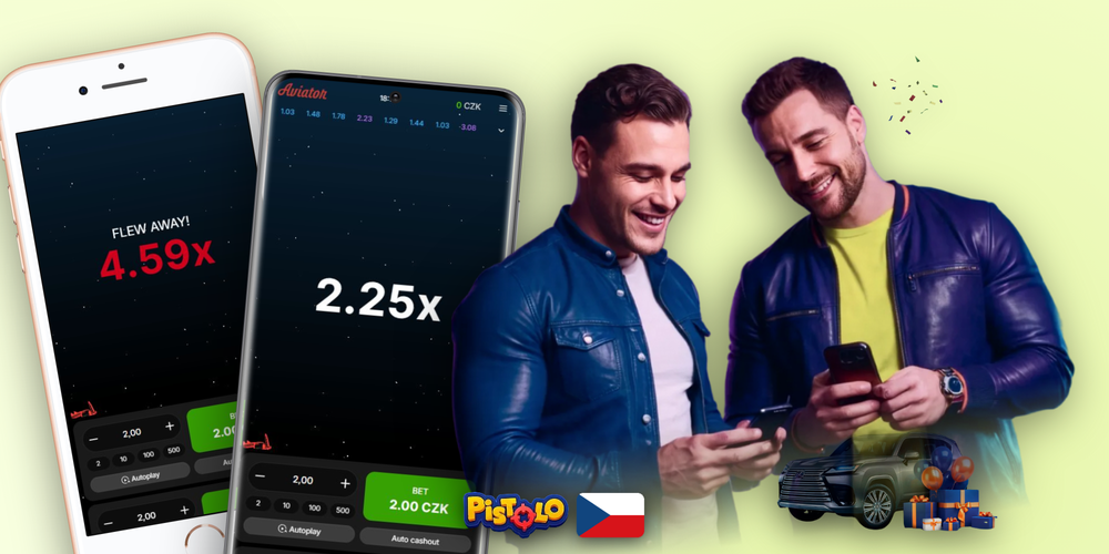 Stylizované rozhraní Aviator online v Pistolo Casino s historií kol a sázkovými panely