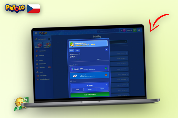 Úspěšné potvrzení minimálního vkladu v pokladně Pistolo Casino na notebooku