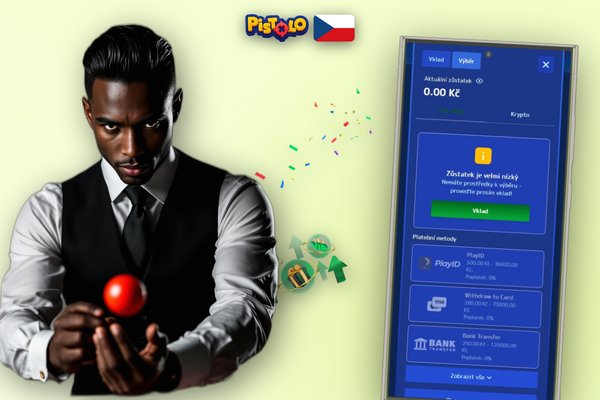 Rozhraní pokladny Pistolo Casino s políčkem pro částku výběru v CZK
